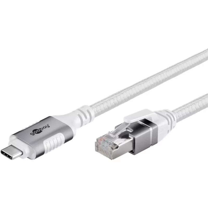 Kabel sieciowy Goobay 74180 USB C RJ-45 Cat6 10 m biały