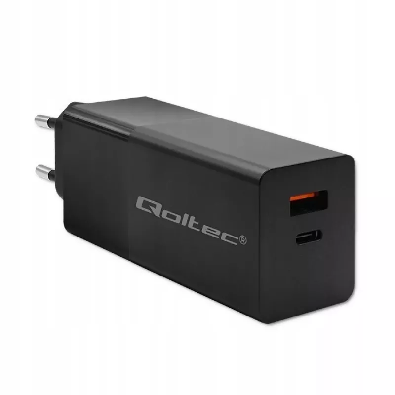 Qoltec 52382 GaN POWER PRO ładowarka | 1xUSB typu C | 1xUSB A | 100W | 5-20V | 1.5-5A | PD | Czarny