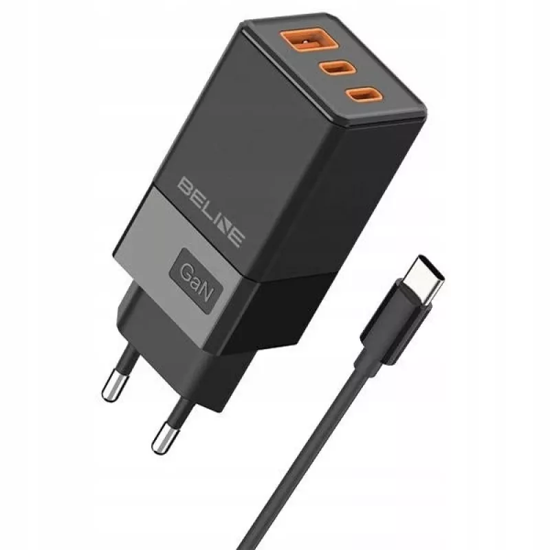 Ładowarka sieciowa Beline 2x USB-C 1x USB 65W z kablem USB-C Czarny/Czarny PD 3.0