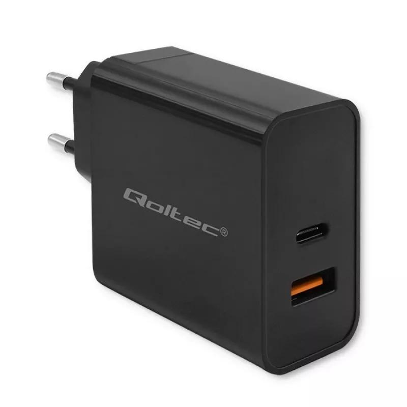 Qoltec 52381 Super Quick PD charger | 1xUSB-C | 1xUSB | 90W | 5-20V | 2.4-4.35A | Czarny