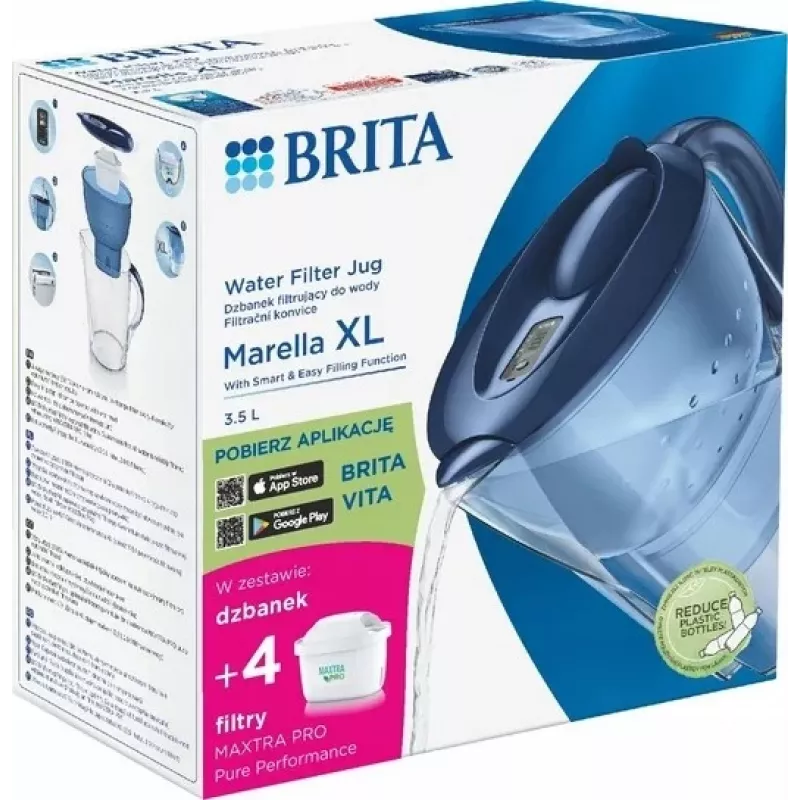 Dzbanek filtrujący wodę BRITA Marella XL, dzbanek z wkładem MAXTRA, zbiornik 3,5 l, pojemność filtrowanej wody 2 l, niebieski