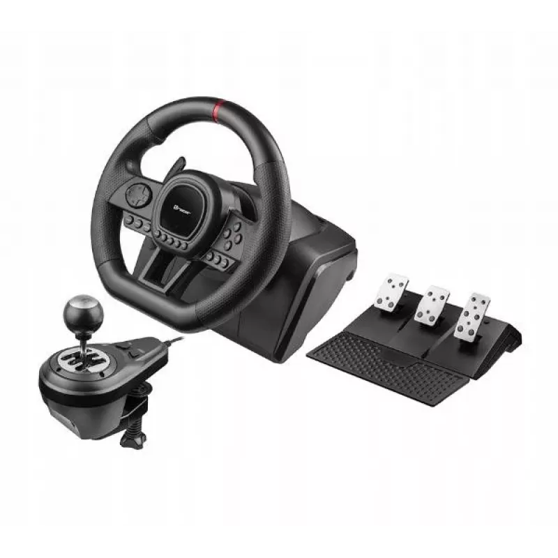 Manual gearbox shifter TRACER TRAJOY47345 — przewodowy kontroler simracingowy 6-w-1, kabel 1,8 m, czarny, ergonomiczny antypoślizgowy uchwyt, obrót 270°