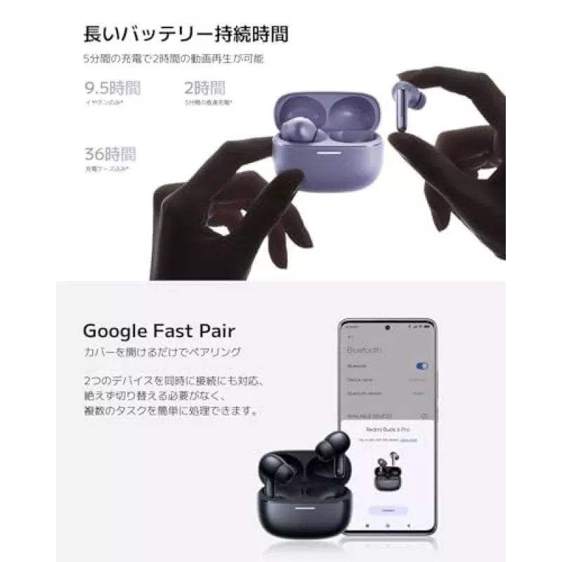 Słuchawki Xiaomi Buds 6 Pro — bezprzewodowe słuchawki douszne, Bluetooth 5.3, ANC, IP54, 36 h z etui, ładowanie bezprzewodowe, USB-C, Space Black