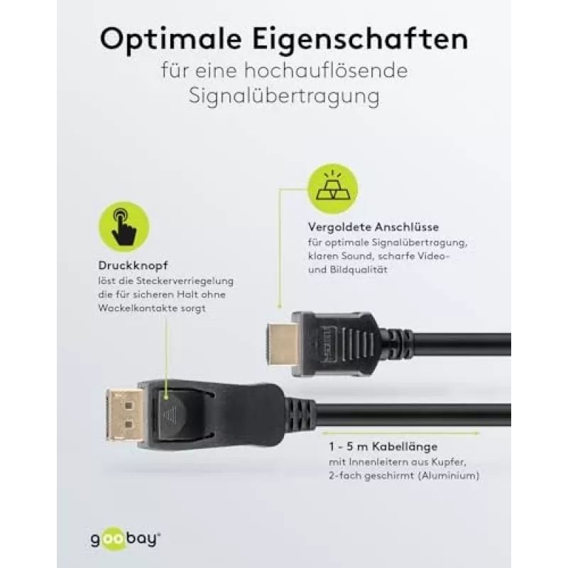 adapter kablowy DisplayPort 1.2 na HDMI 1.4 4K @ 30 Hz / Ultra szybki kabel HDMI / Złącze pozłacane dla bezbłędnej transmisji sygnału / Laptop