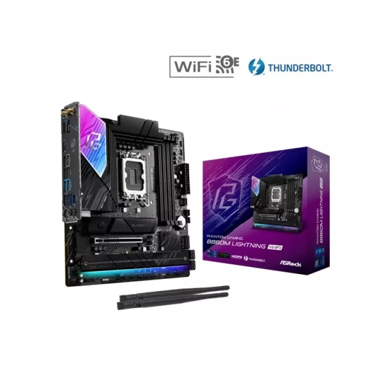 Płyta główna ASRock B860M Lightning WiFi — Intel B860, LGA1851, microATX, DDR5, 4 DIMM, Wi‑Fi 6E, 2.5Gb LAN, Thunderbolt 4