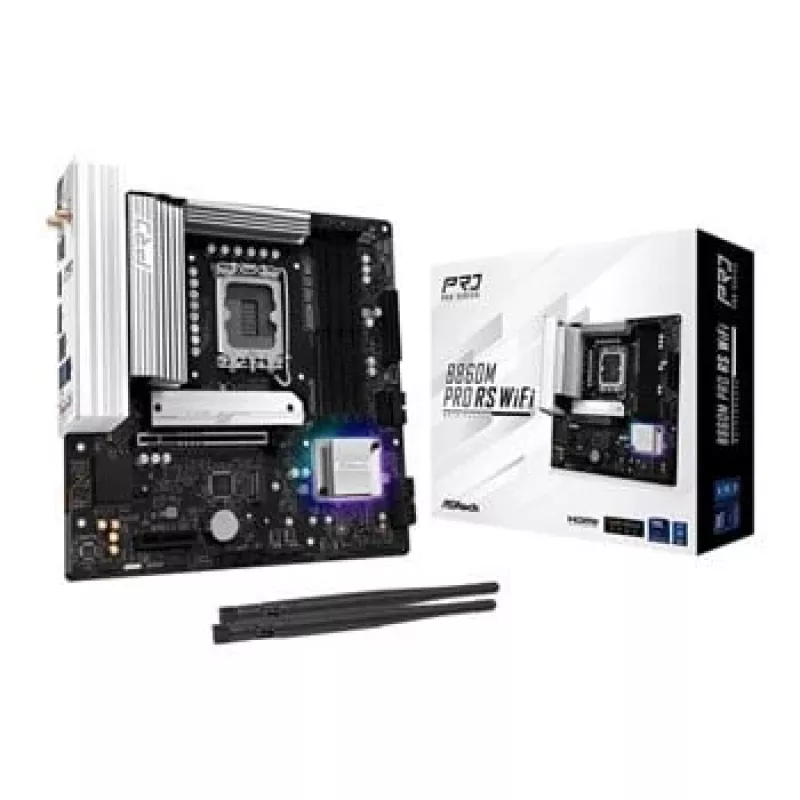 Płyta główna ASRock B860M Pro RS WiFi — Intel B860, LGA 1851, micro ATX, DDR5, 4 DIMM, 3x M.2, 2.5Gb LAN, Wi‑Fi, Bluetooth