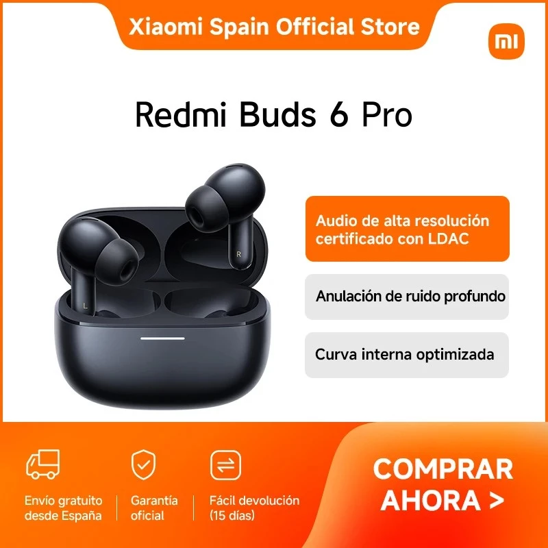Bezprzewodowe dokanałowe słuchawki Xiaomi Buds 6 Pro, Bluetooth 5.3, ANC, 36 h łącznego czasu odtwarzania, etui ładujące 480 mAh, lodowa biel