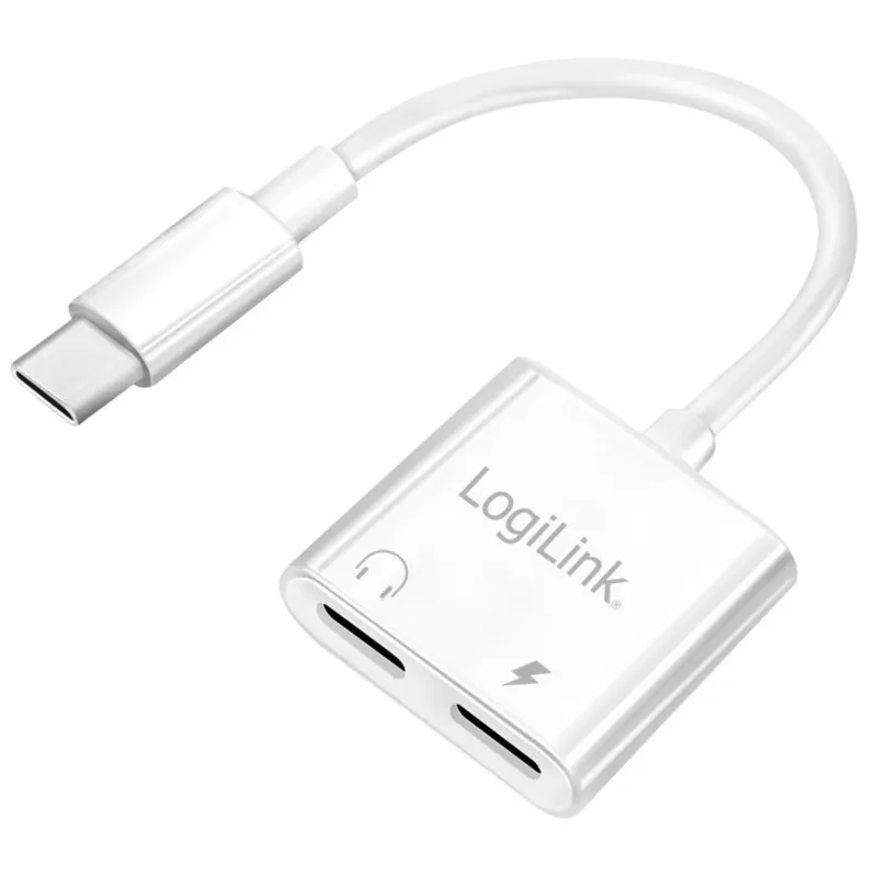 LogiLink Adapter audio USB-C USB-C/M na 2x USB-C/F 60W PD biały