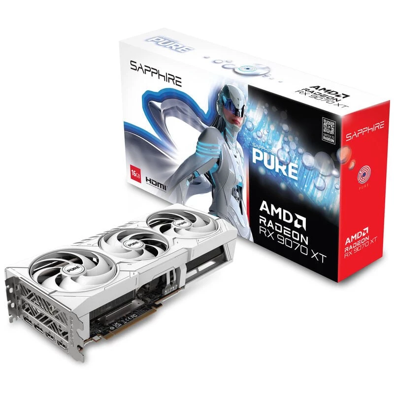 Karta graficzna Sapphire Radeon RX 9070 XT — 16 GB GDDR6, PCIe 5.0, 256-bit, 320 mm, 3-slotowa, biała