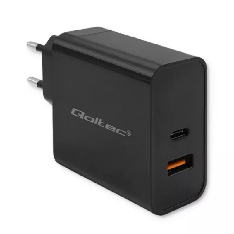 Qoltec 52380 Super Quick PD Charger | 1xUSB-C | 1xUSB | 65W | 5-20V | 1.5-3.25A | Czarny