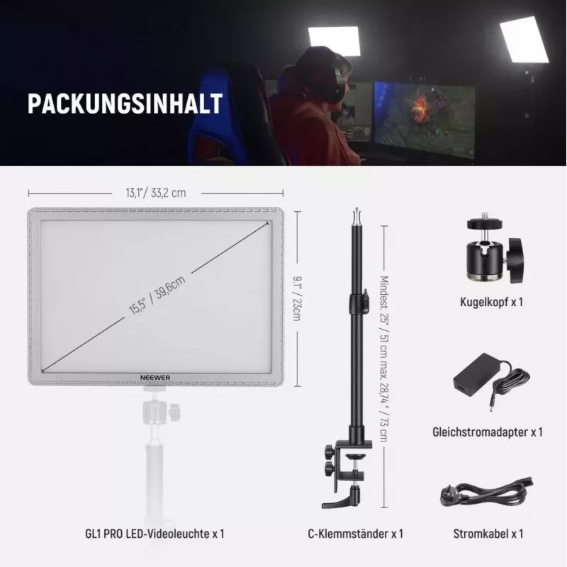 Lampa LED Neewer GL1 Pro 2900–7000K przenośne bi-kolorowe światło studyjne z regulowaną temperaturą barwową