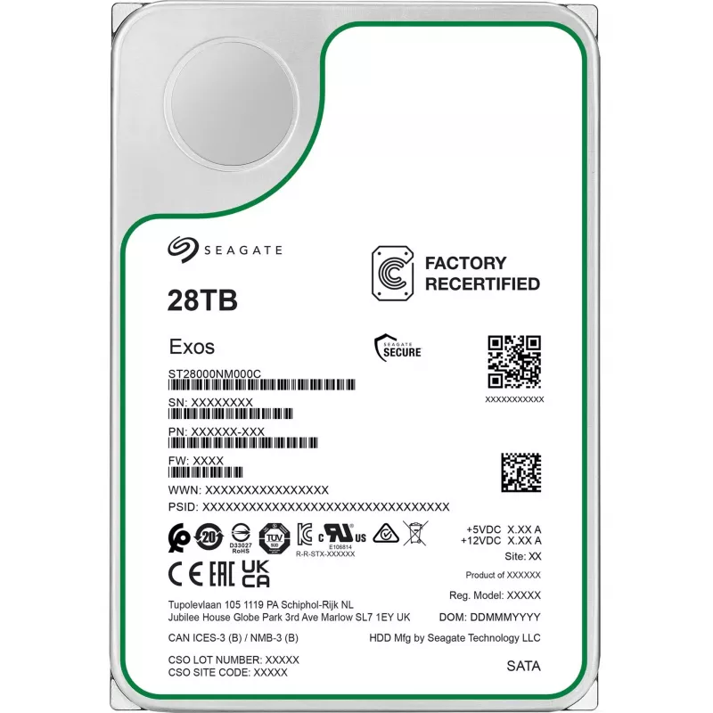 HDD SEAGATE Exos 3.5 cala 28 TB SATA RECERTYFIKOWANY, model ST28000NM000C-REC