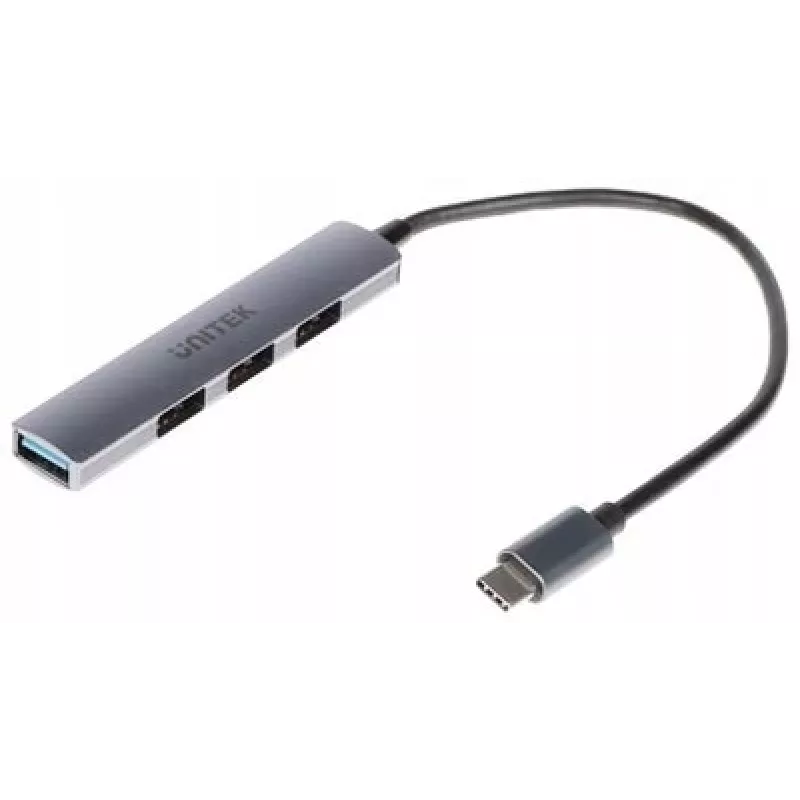 Hub USB-C Unitek H1208B — 1x USB-A 5 Gb/s, 3x USB-A 2.0, host USB-C, obudowa aluminiowa, kabel 0,20 m