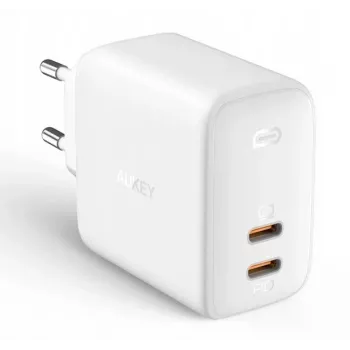 Wall charger Aukey PA-B4 2x USB biały GaN – compact USB power adapter with dual USB ports