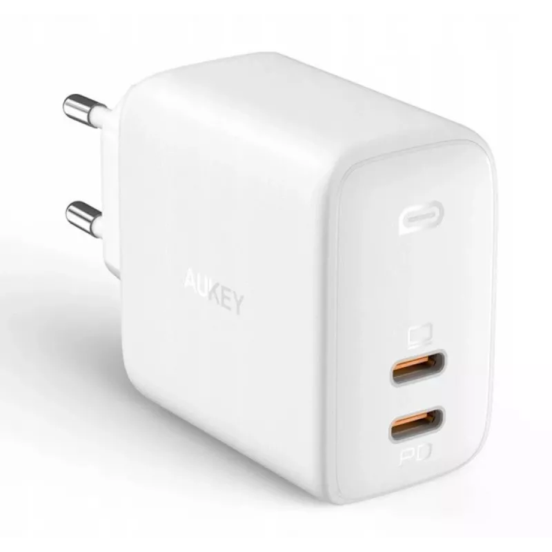 Wall charger Aukey PA-B4 2x USB biały GaN – compact USB power adapter with dual USB ports