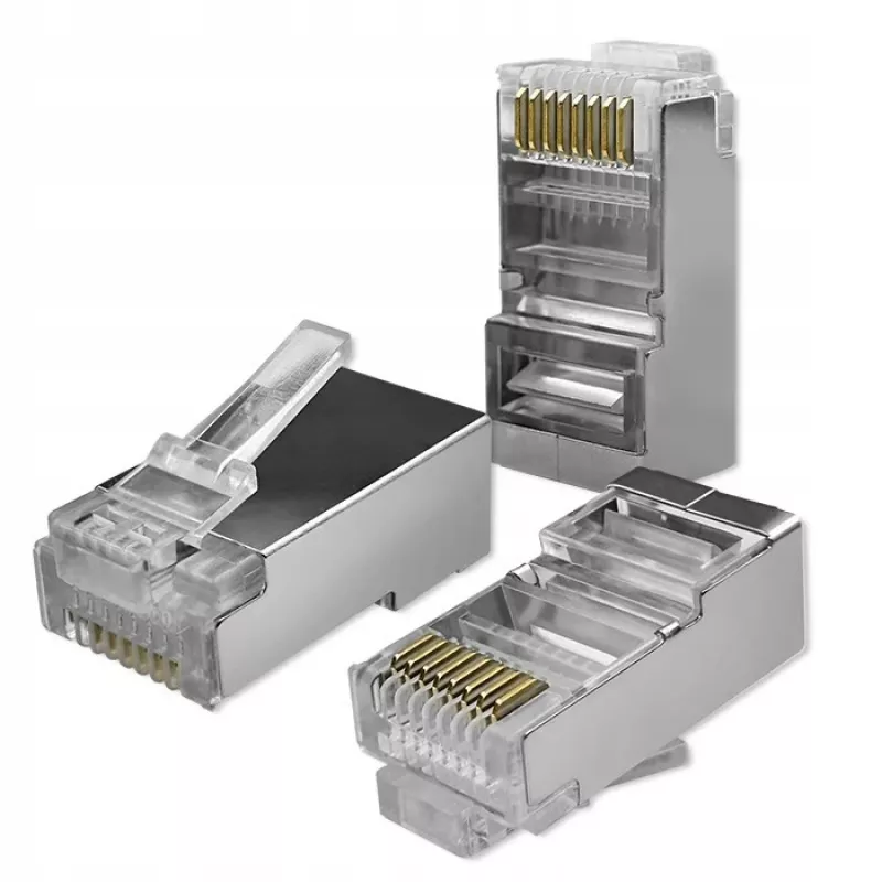 Modularne złącze RJ45 QOLTEC 54554 CAT5e FTP, 100 szt., srebrny, tworzywo sztuczne, 11×22×18 mm