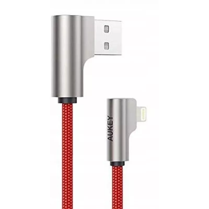 Kabel USB do Lightning Aukey CB-AL01 Czerwony — Plecionka Nylonowa, Złącze Lightning do Urządzeń Apple