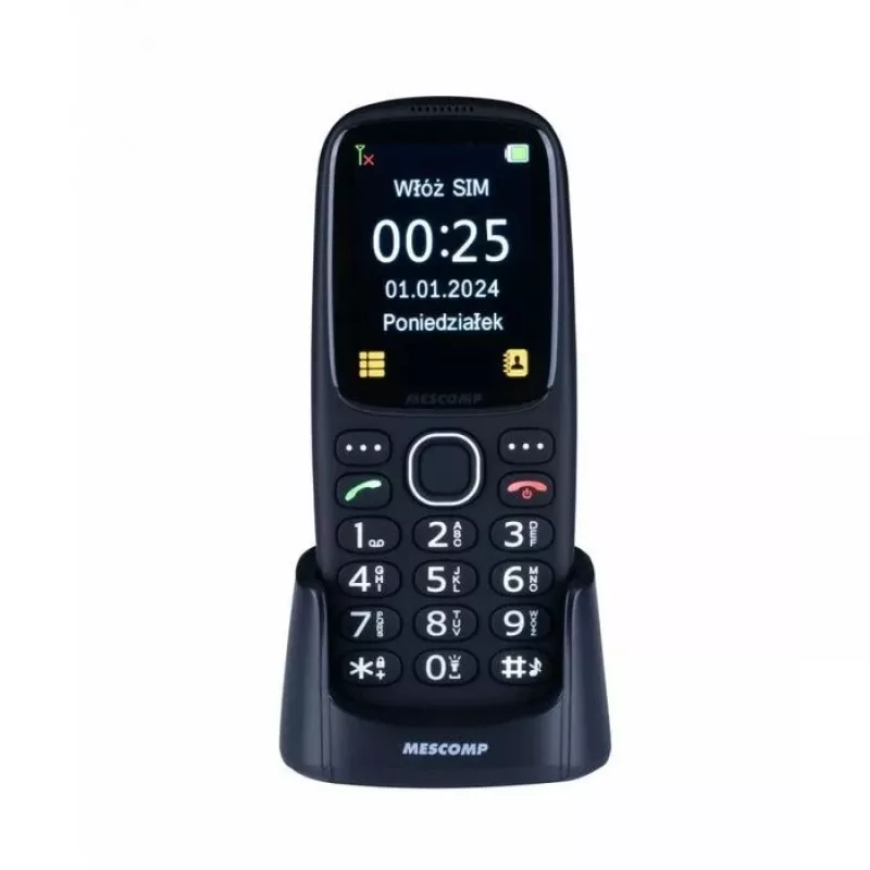 Telefon komórkowy Mescomp MT-166 Edgar, Elegancki, dla seniorów, 4G, Czarny