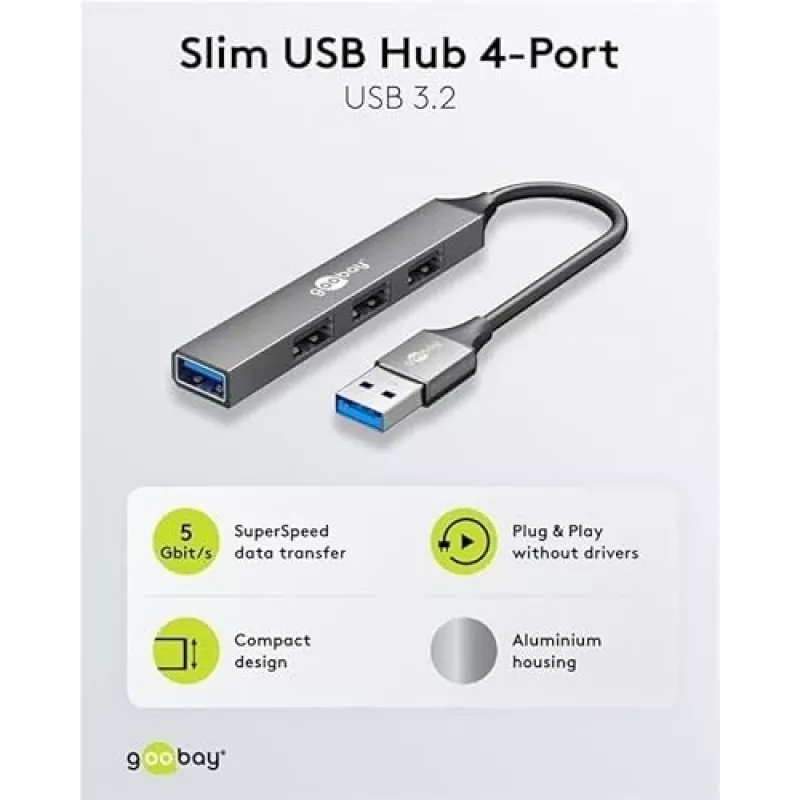 Goobay USB Hub 74456 Type-A 5000 Mbit/s Jasnoszary
