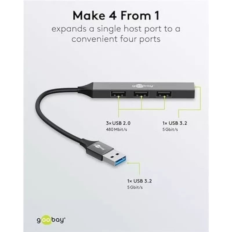 Goobay USB Hub 74456 Type-A 5000 Mbit/s Jasnoszary