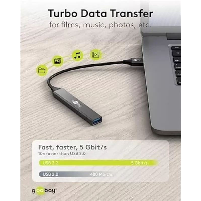 Goobay USB Hub 74456 Type-A 5000 Mbit/s Jasnoszary