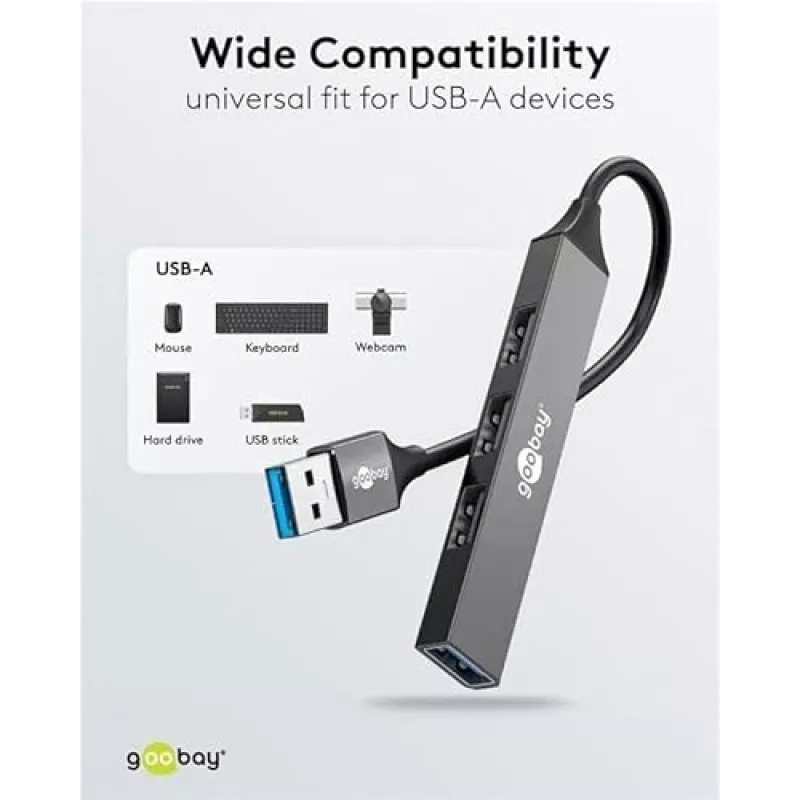 Goobay USB Hub 74456 Type-A 5000 Mbit/s Jasnoszary