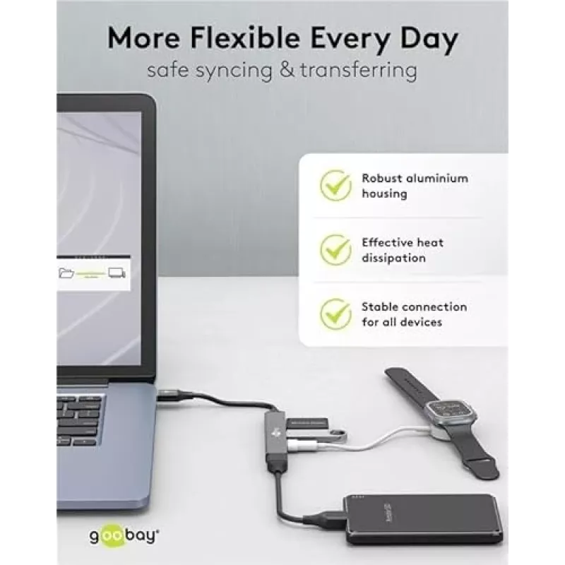 Goobay USB Hub 74456 Type-A 5000 Mbit/s Jasnoszary