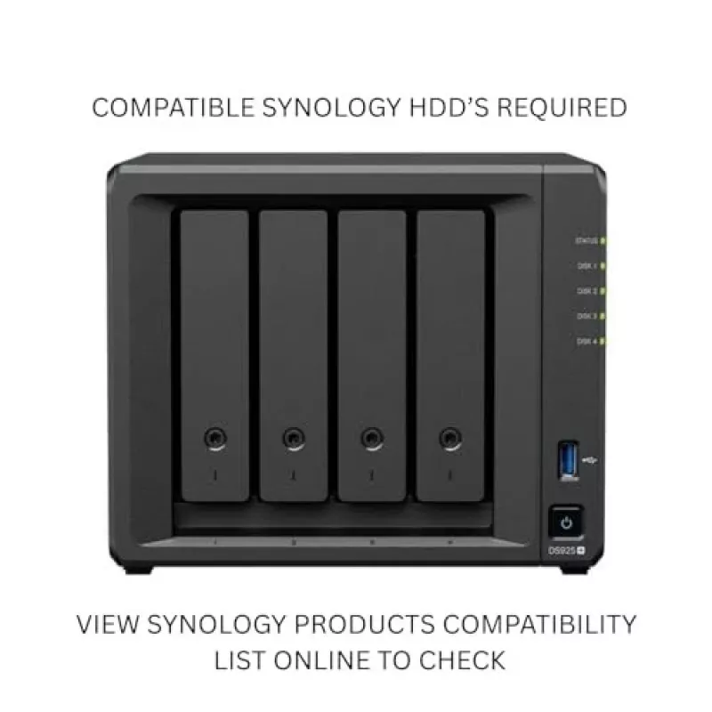 Synology DiskStation DS925+ NAS/serwer pamięci masowej Ryzen Embedded V1500B 4 GB DDR4 0 TB Czarny