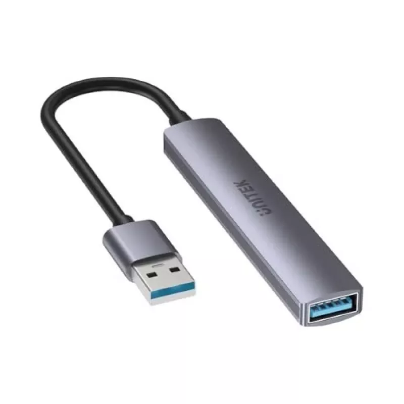 Unitek H1208A hub USB-A, 4 porty (1x USB-A 5 Gbps, 3x USB-A 2.0), aluminiowy, srebrny