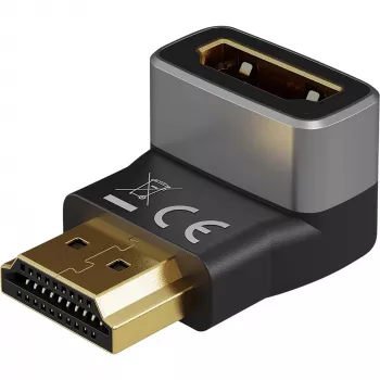 Goobay 72011 HDMI™ Adapter kątowy 270° pionowy, 8K przy 60 Hz, pozłacany, czarny, srebrny | Goobay