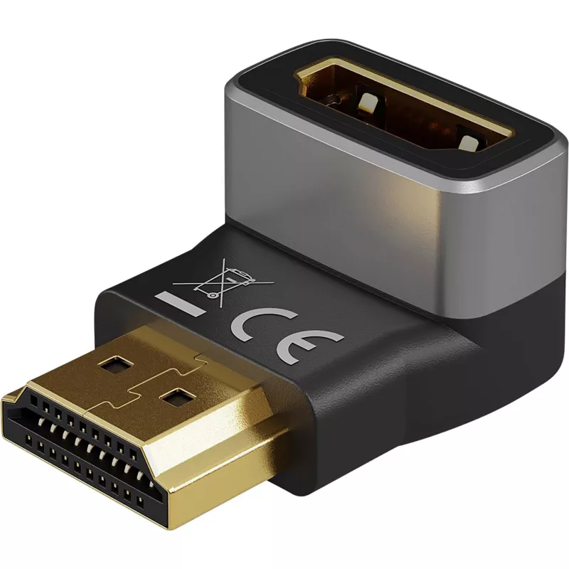 Goobay 72011 HDMI™ Adapter kątowy 270° pionowy, 8K przy 60 Hz, pozłacany, czarny, srebrny | Goobay
