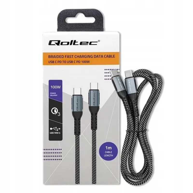 Kabel Qoltec USB 2.0 Type C – Type C 100W QC 3.0 PD 1m Czarny