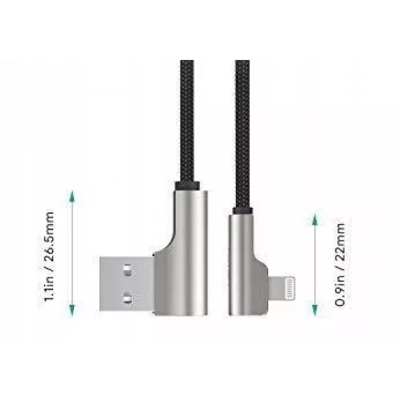 CB-AL01 Czarny OEM Kabel Nylonowy USB Lightning 2m z Wtykami 90 Stopni