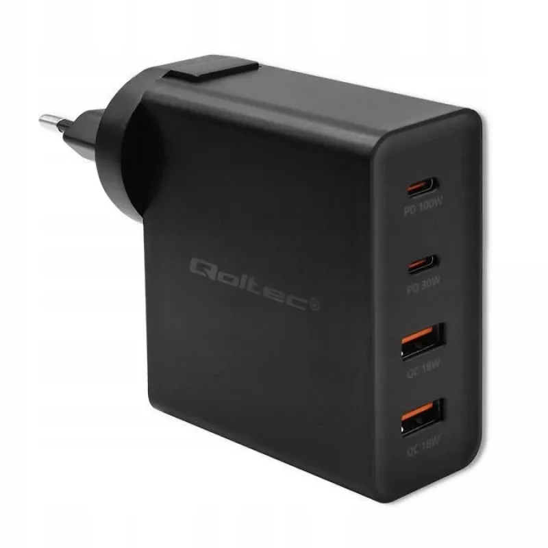 Ładowarka Qoltec GaN POWER PRO | 2xUSB-C | 2xUSB | 130W | 5-20V | 1.5-5A | XP | Czarny