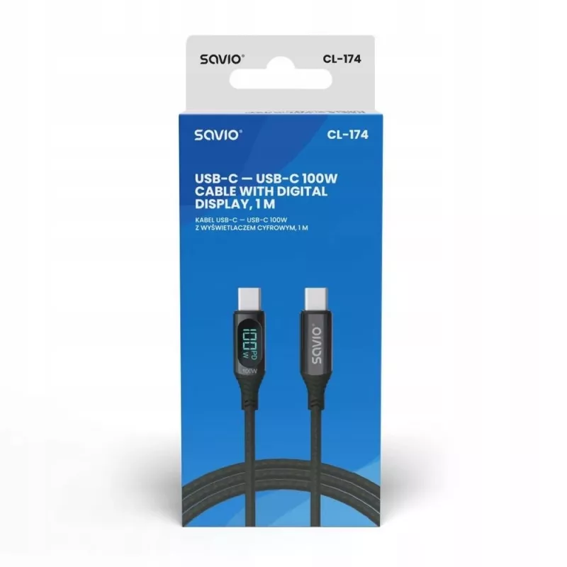 Kabel Savio USB-C - USB-C CL-174 1m czarny USB 3.2 Gen 1