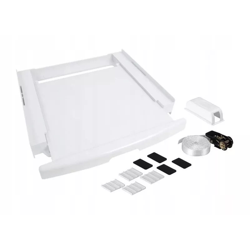 Zestaw do łączenia do piętrowego ustawiania WHIRLPOOL C00855467 dla pralki i suszarki 60 x 60 cm, wysuwana półka, pas i nakładki antypoślizgowe