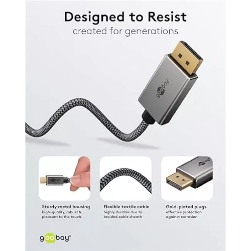 Kabel Goobay USB-C na DisplayPort - pozłacane złącza, rozdzielczości Ultra HD do 4K @ 60 Hz, adapter Thunderbolt 3/4 typu C na DP, kompatybilny z
