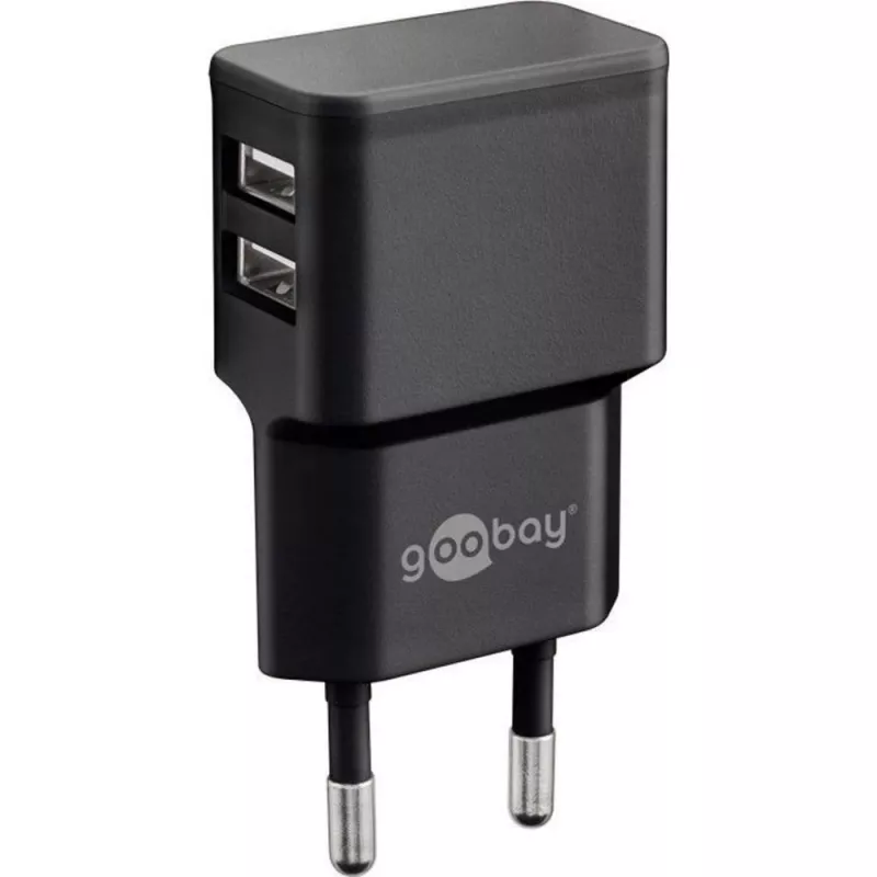 Wentronic goobay Ładowarka Dual USB - Zasilacz - 12 Wat - 2,4 A - 2 Porty wyjściowe (USB) - Czarny (44951)