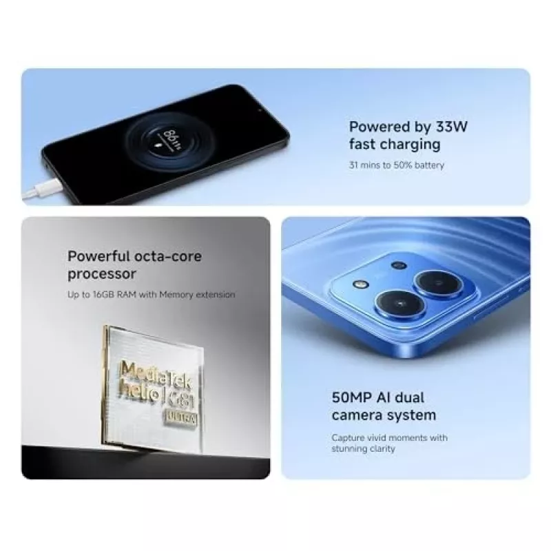 Smartphone Xiaomi Redmi 15C 6,9 cala 4 GB RAM 128 GB pamięci Niebieski, Helio G81-Ultra, 6000 mAh, IP64