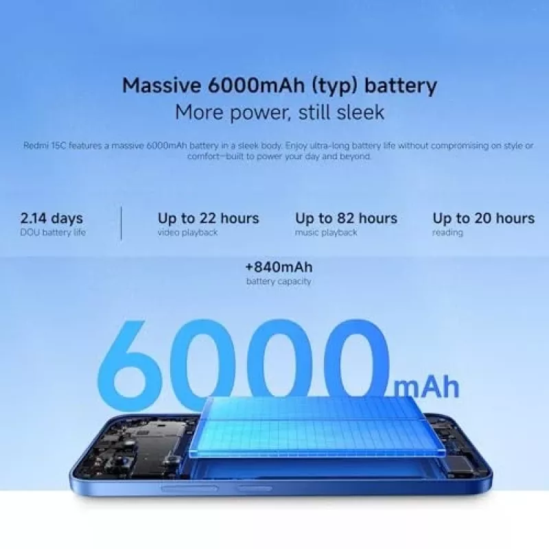 Smartphone Xiaomi Redmi 15C 6,9 cala 4 GB RAM 128 GB pamięci Niebieski, Helio G81-Ultra, 6000 mAh, IP64
