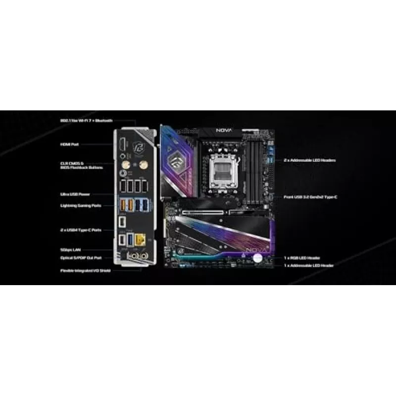 Płyta główna ASRock X870 NOVA WIFI — AMD X870, Socket AM5, ATX, 4× DIMM DDR5, 256GB, Wi‑Fi 6E, 2.5GbE