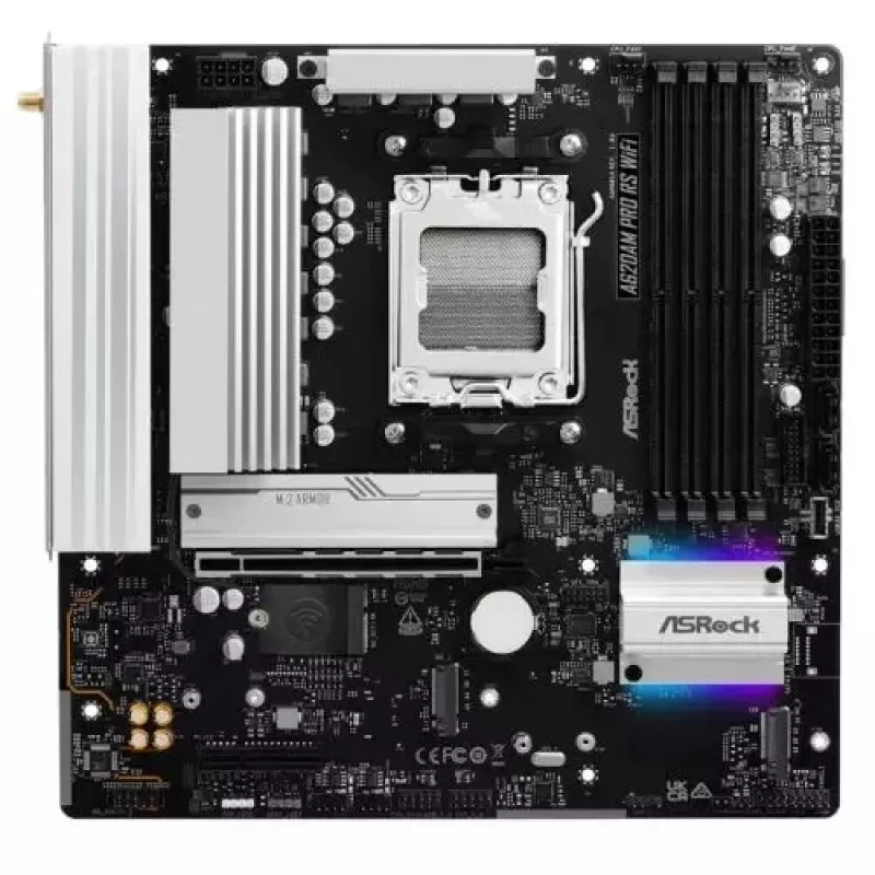 Płyta główna ASROCK A620AM PRO RS WIFI AM5 microATX, AMD A620, 4×DDR5, Wi‑Fi, HDMI, DP, 3×M.2, 2×SATA, dźwięk 7.1, LAN 1Gb