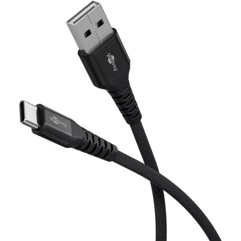 Przewód USB Goobay USB-C Fabric Supersoft z metalowymi złączami, 2 m, czarny (2m, USB 2.0, 60W), kabel USB