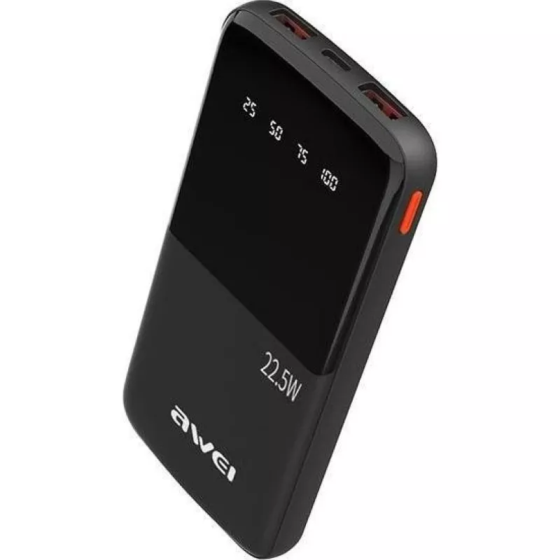 Awei PowerBank P10K 10000 mAh 22,5W Czarny/Czarny (10000mAh, 22W, 22,50Wh), Powerbank, Czarny
