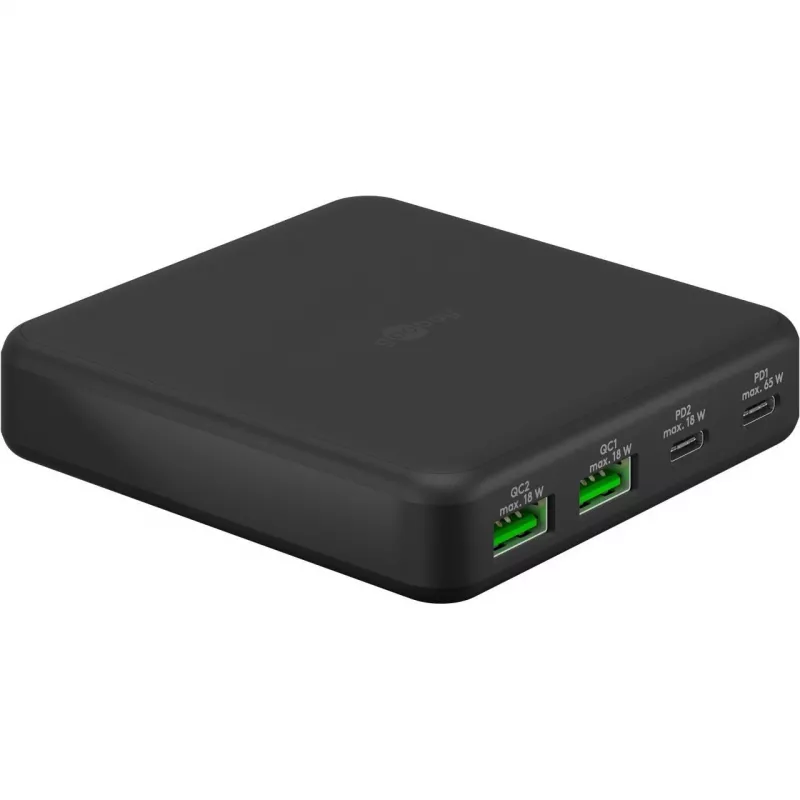 GOOBAY wieloportowa ładowarka biurkowa USB-C PD GaN 65 W, czarna