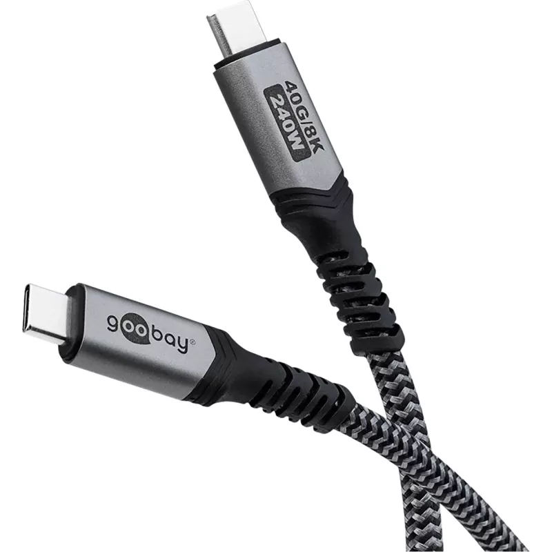 Przewód Goobay USB-C z oplotem, USB4, 240 W, 40 Gbit/s, Power Delivery, 1,5 m (1,50m, USB 4.0, 240W), kabel USB
