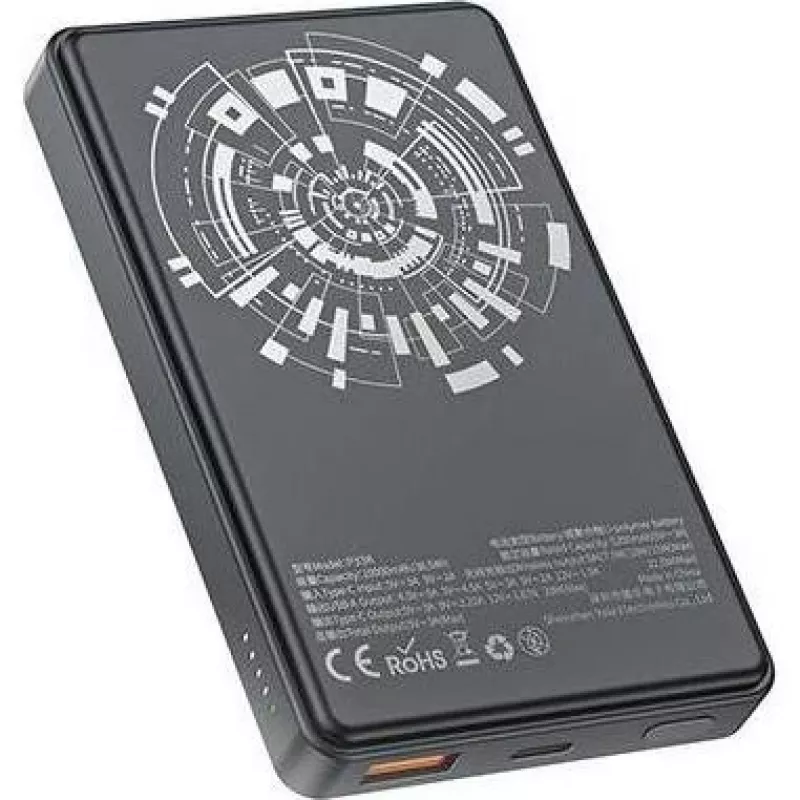 Awei PowerBank MagSafe P33K 10000mAh 22.5W Czarny/Czarny (10000mAh, 22W, 15Wh), Powerbank, Czarny
