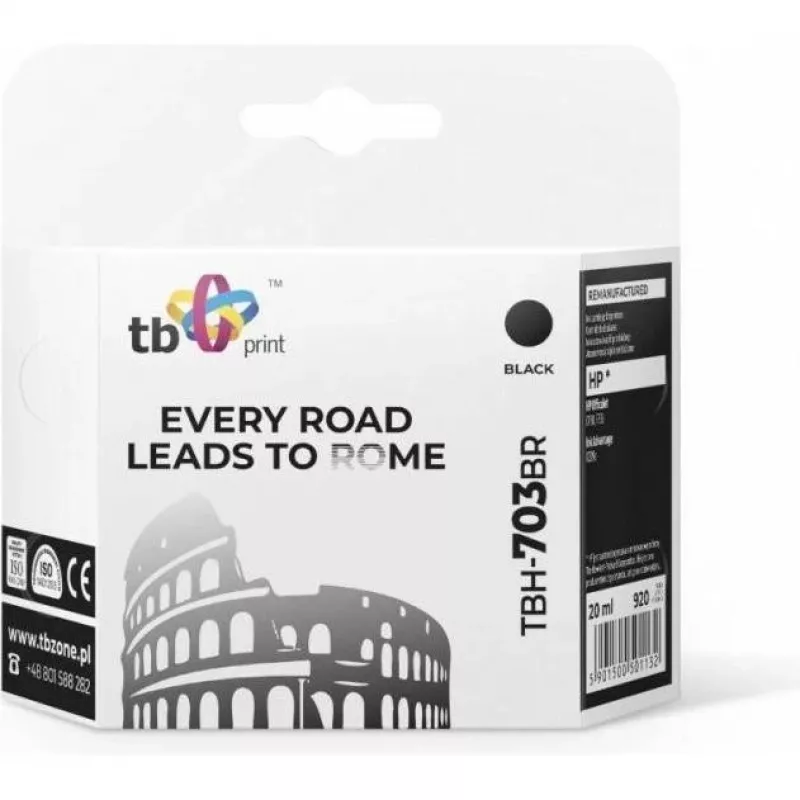 Print, Cartucce, Ink HP DJ D730/F735 Czarny regenerowany TBH-703BR (HP Nr. 703 CD887AE)