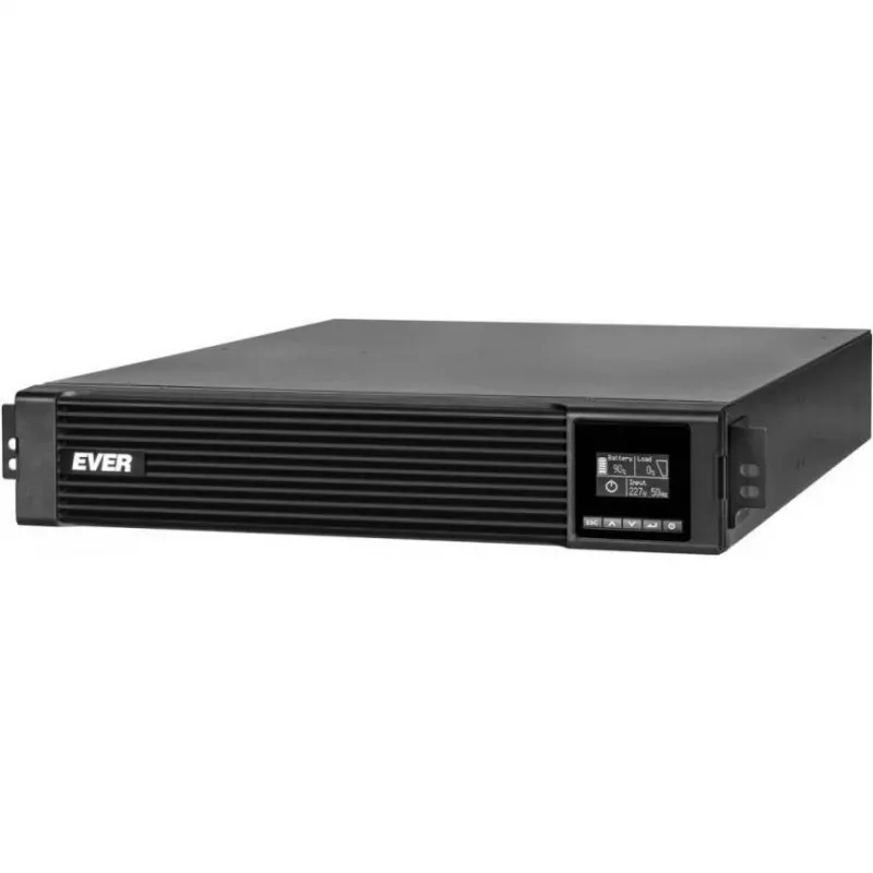 UPS online EVER Powerline RT PRO 3kVA 3kW rack/wieża, podwójna konwersja, 1-faz., wyjście 200–240V, 9× gniazd C13, LCD, akumulatory VRLA