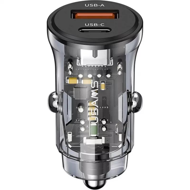 Ładowarka samochodowa usams CC164CC01 30W z 1×USB-A i 1×USB-C do szybkiego ładowania